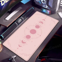 Tapis de Souris XXL Moon Space – Rose, Anti-Dérapant, Bureau et Gaming 900x400mm